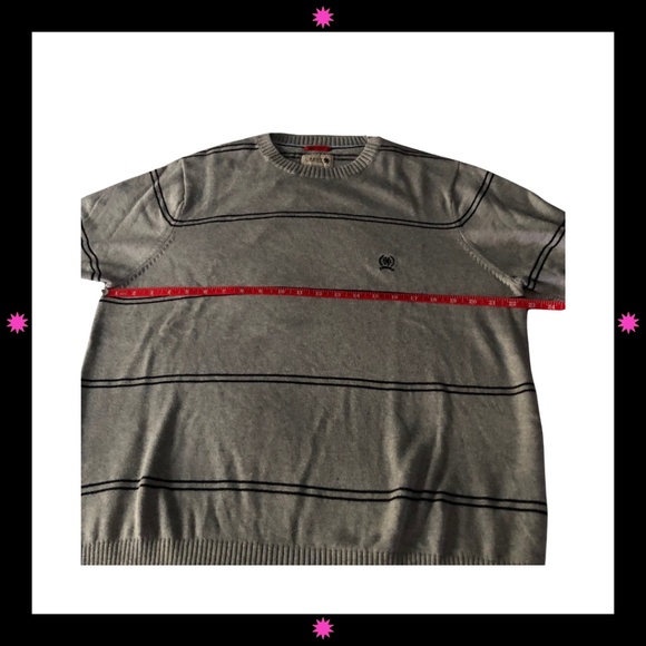 MEN'S GRAY SWEATER WITH NAVY BLUE THIN STRIPES BY TOMMY HILFIGER LARGE - Picture 6 of 9